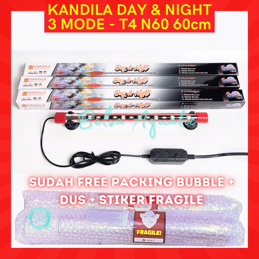 LED Celup T4 Ekonomis Kandila Day And Night View N-60 60cm 3 Mode Putih Kuning Biru Lampu Aquarium Kolam Ikan Louhan Koi Arwana Koki Discus Channa Arowana Lohan Chana White Yellow Blue KD N60