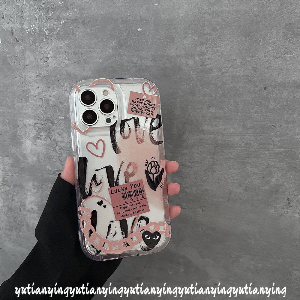 Trendy Merek Comme Des Garcons Label Case Kompatibel Untuk IPhone 7Plus 11 13 14 12 Pro MAX XR X6 8 6S Plus XS MAX Airbag Kartun Graffiti Cinta Hati Lembut Tpu Cover