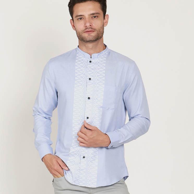 ✼ KOKO HAZIQ BLUE Kemeja Casual Formal Pria Lengan Panjang LS - Baju Atasan Top Man Muslim Shirt Edw