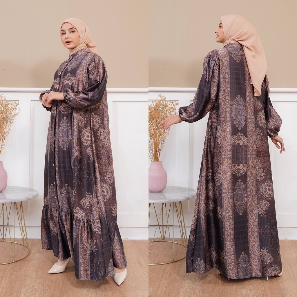 ELois Gamis Terbaru Diora Silk Dress Wanita Lengan Panjang Maxidress Kekinian LD 110 cm