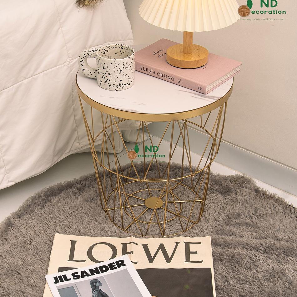 ♨ Meja Topaz Meja Bulat Besi Kayu Minimalis Furnishing / Meja topaz / meja informa / meja storage mi