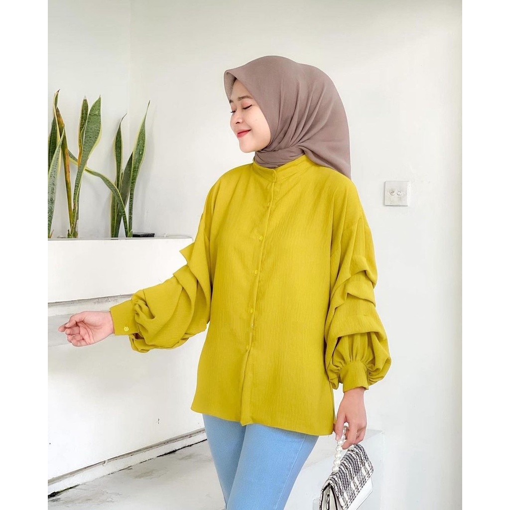 ALANA BLOUSE BAHAN CRINKLE AIRFLOW Kemeja Blouse Basic / Kemeja Blouse Wanita