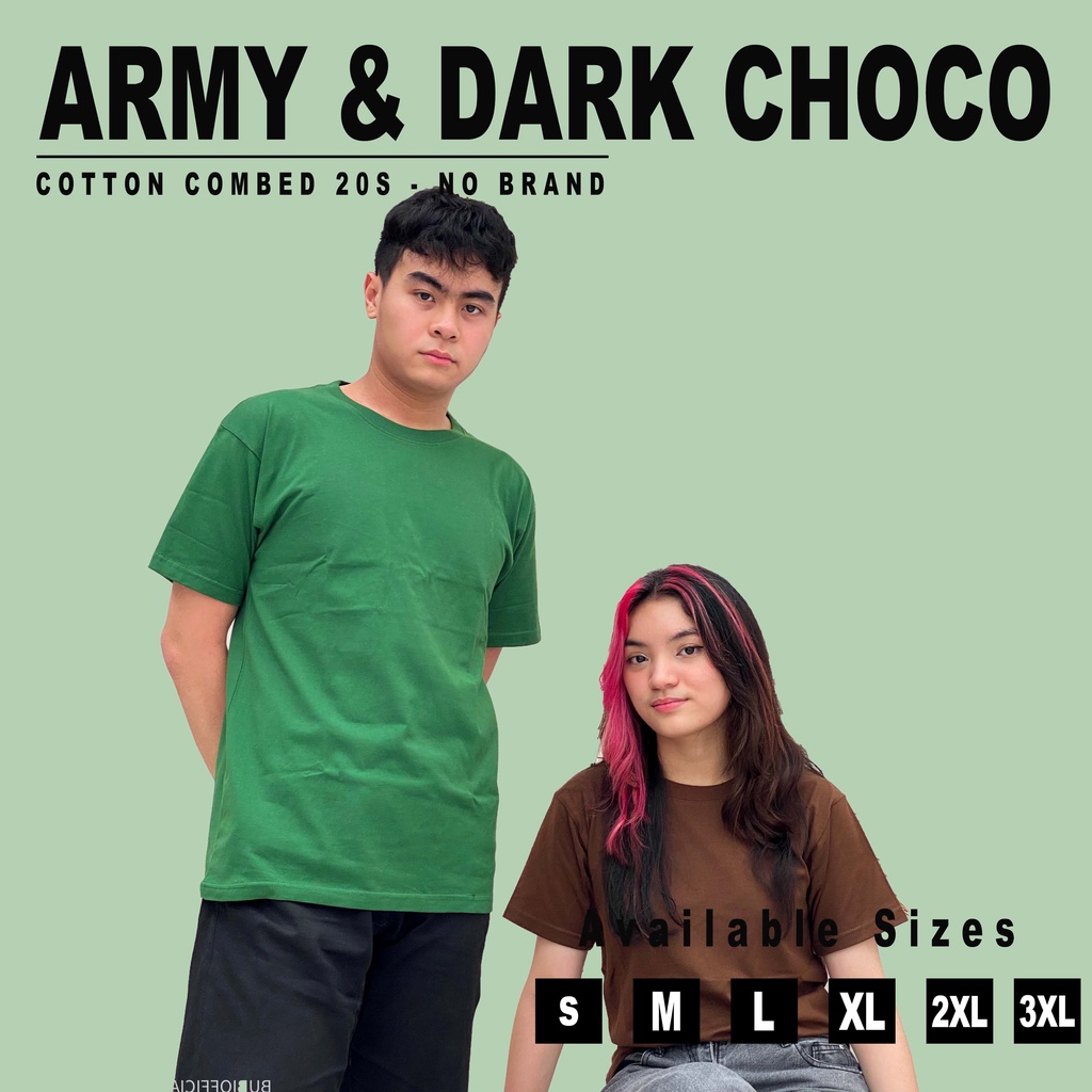 [TEBAL] KAOS POLOS DARK CHOCO &amp; ARMY GREEN COTTON COMBED 20S | PENDEK PRIA WANITA KATUN 20S SHIRT S-XXL