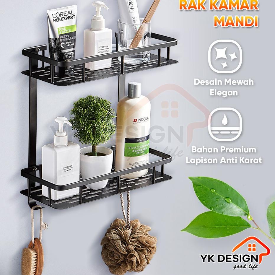 ♖ YK DESIGN YK-103A Rak Kamar Mandi Sudut Persegi / Rak Kamar Mandi Serbaguna Bahan Aluminium Hitam 
