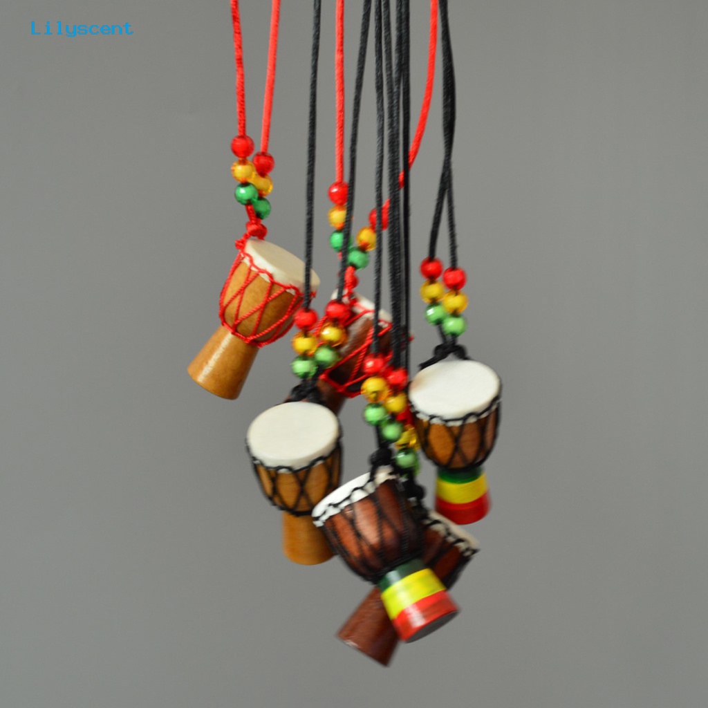 [LS] Tali Kalung Handmade Alat Musik Tergantung Klasik Ornamen Leher Dekorasi Seni Kerajinan Mini Afrika Drum Liontin Kalung Properti Fotografi