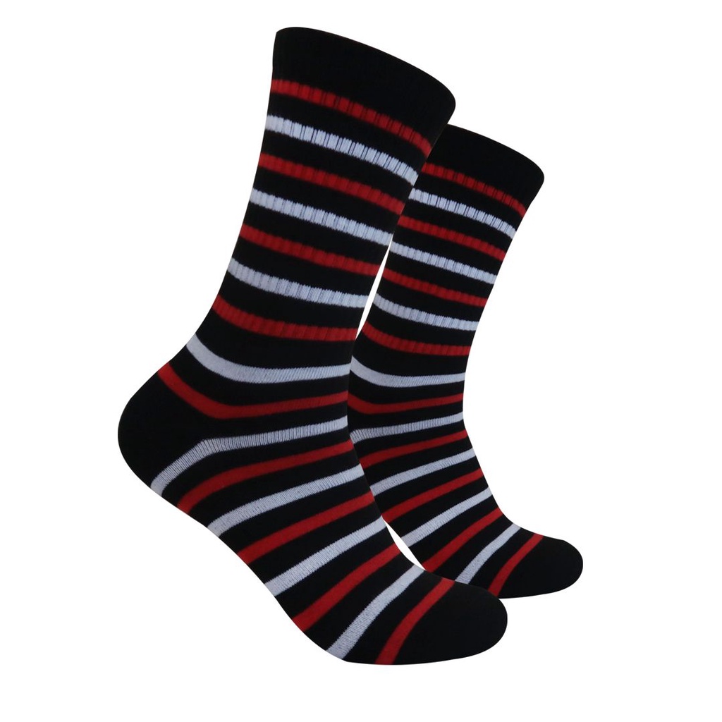 Kaos Kaki Motif Garis Belang Hitam Merah Putih ( G13 )