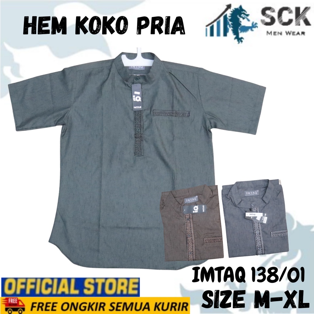 Hem Koko Pria IMTAQ 138/01 Lengan Pendek Motif Bordir Katun Warna  / Pakaian Muslim Cowok - sckmenwear GROSIR