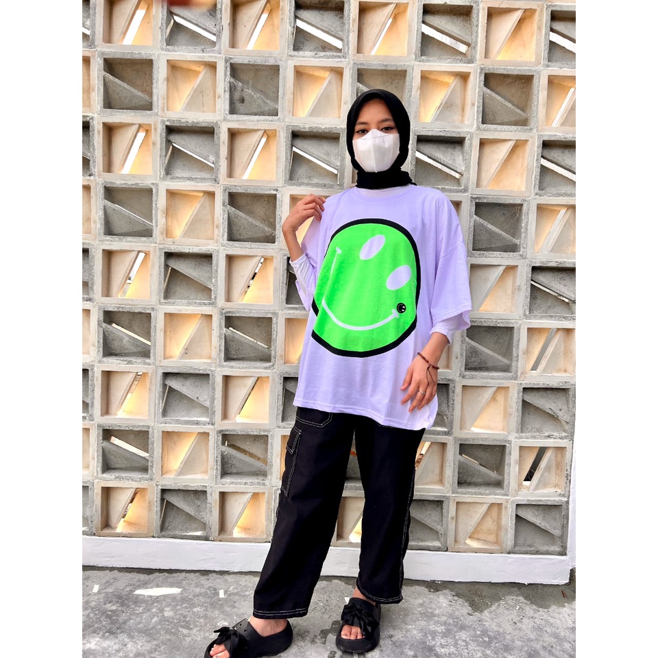 Oversize Wanita Colour Smile / Oversize Jumbo / Kaos Jumbo / Oversize Hijau Smile