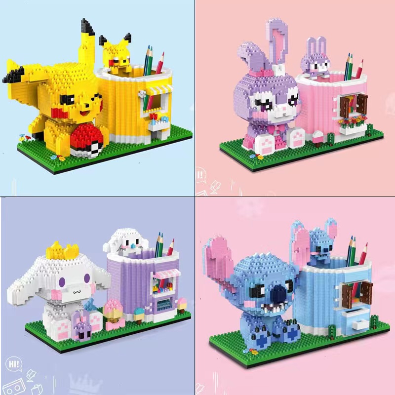 Pikachu Tempat Pulpen Kompatibel Dengan Blok Bangunan Lego Dewasa Laki-Laki Perempuan Seri Kartun Merakit Gambar Ornamen Ho