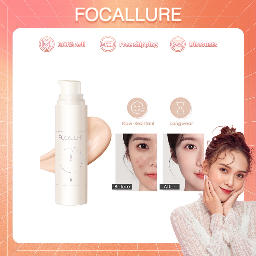 FOCALLURE Flaw-Resistant Longwear Foundation Full-Coverage Waterproof Cream Base makeup Untuk Wajah FA256