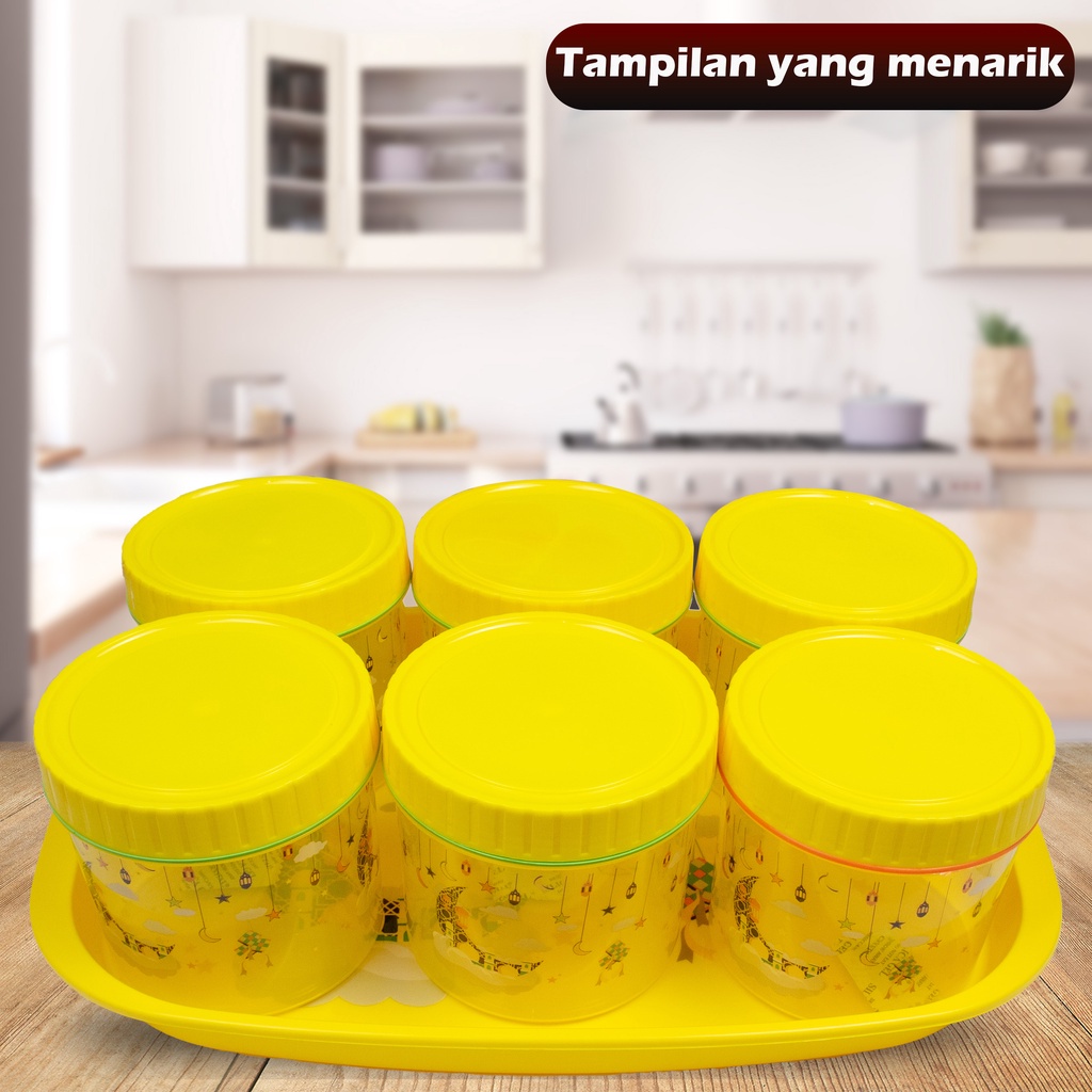 Nampan Dan Toples 7 in 1 Toples Kue Lebaran Calista Bahan Plastik Nampan Cantik Serbaguna dan Toples Penyimpanan Kue Atau Snack 5 Set C6 Serbaguna