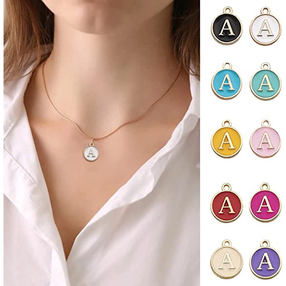 26pcs/set A-Z Inisial Alfabet Charms Huruf Alfabet Karakter Untuk Anting Gelang Kalung Persediaan Double Face Enamel DIY Liontin Membuat Perhiasan Charms Beads Alloy Pink