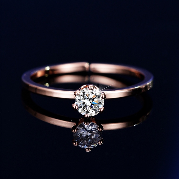 Goldkingdom Fashion Perhiasan Aksesoris Ready Stock Baru Jepang Dan Korea Ins Angin Cincin Halus Sederhana Mosaik Zirkon Mahkota Bor Tunggal Enam Cakar Cincin Pernikahan Ekor Cincin Perempuan