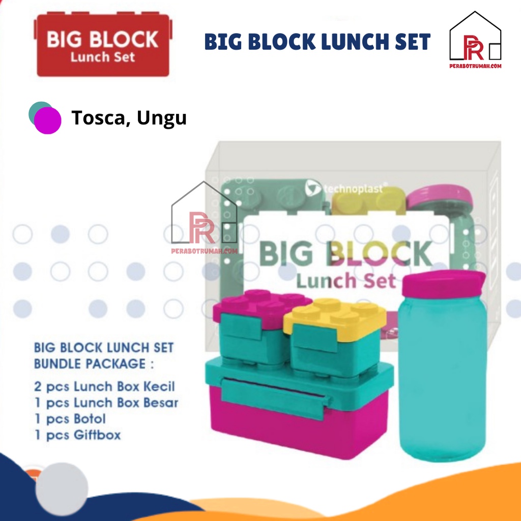 Set Tempat Makan + Botol Big Block / Lunch Box Design Unik Mainan Lego Anak Sekolah