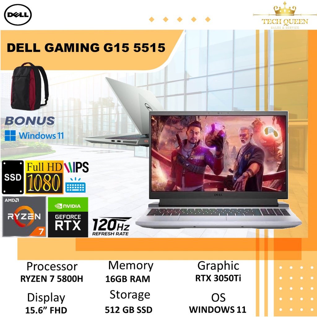 DELL GAMING G15 5515 - RTX3050TI 4GB RYZEN 7 5800H 16GB 512SSD WINDOWS11+OHS 15.6FHD 120HZ