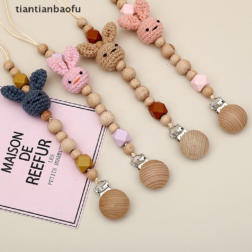 [tiantianbaofu] 1pc Crochet Bunny Dot Bayi Klip Rantai BPA Free Manik-Manik Butik