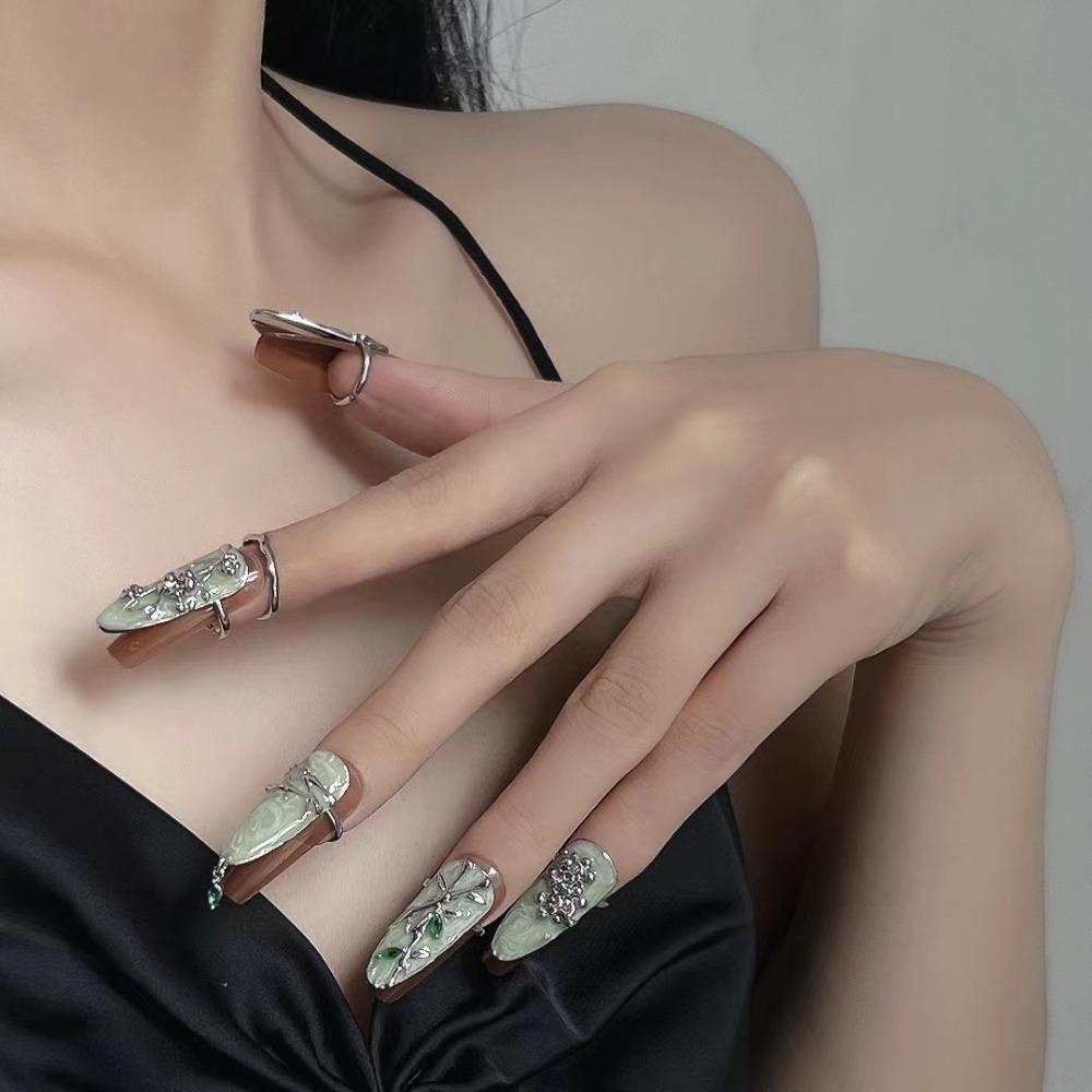 Mxbeauty Gaya Cina Kuku Cincin Keren Vintage Jari Pernyataan Punk Ujung Jari Logam Pelindung Perhiasan Fashion