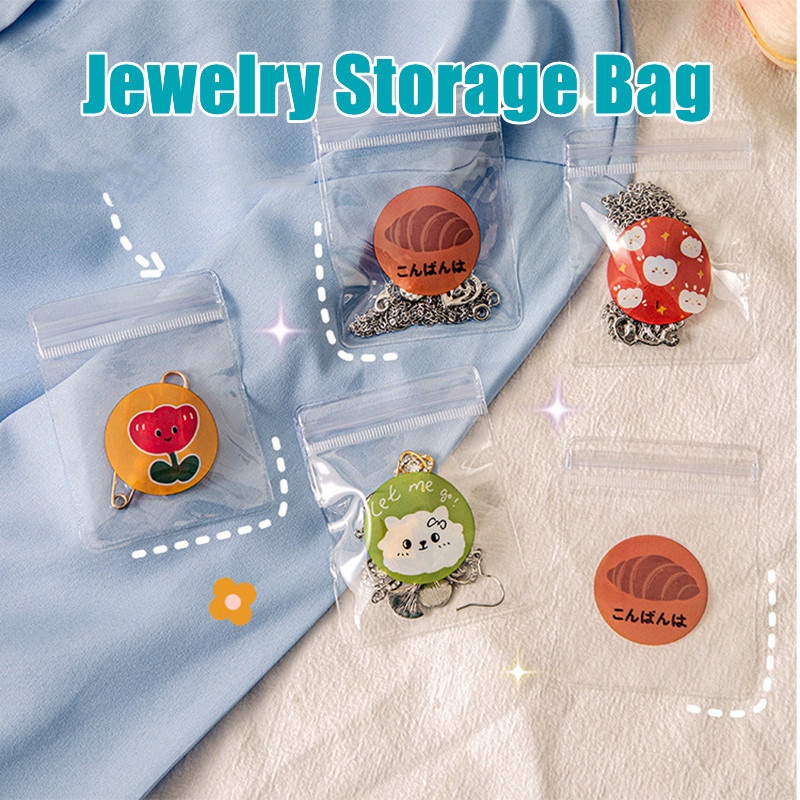 Jewelry Organizers Anti-Oksidasi Korea INS Style Storage Bag Random Untuk Tas Perhiasan Kecil Transparan Kalung Disegel Anting Warna PVC Lucu