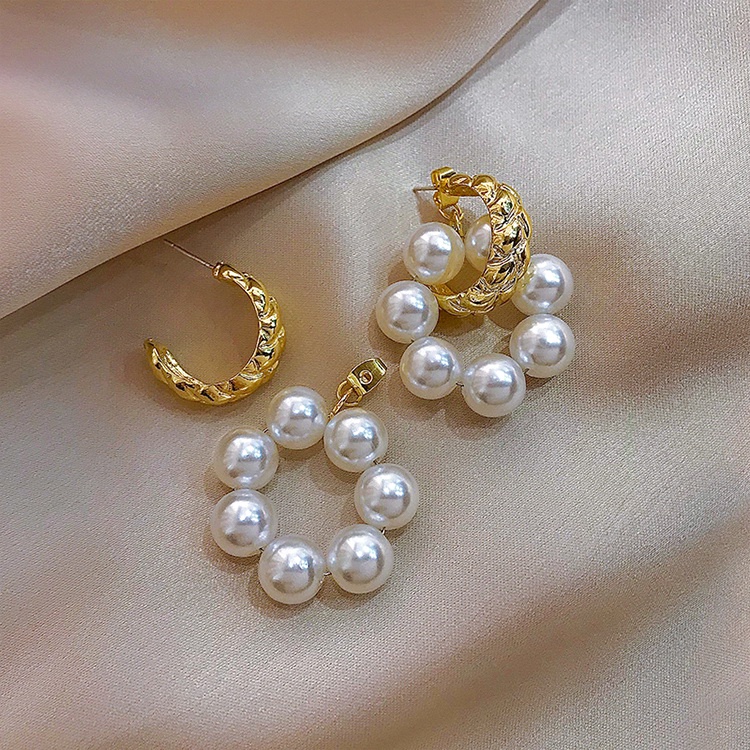 Anting Mutiara Bulat Vintage Anting Pejantan Wanita fashion Korea Berbentuk C