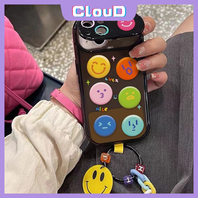 IPHONE Fashion Flip Make Up Mirror Case Kompatibel Untuk Iphone11 7Plus 8Plus X XS Max XR 13 11 14 12 Pro Max7 8 Plus SE 2020 Kreatif Lucu Kartun Smiley Soft Case