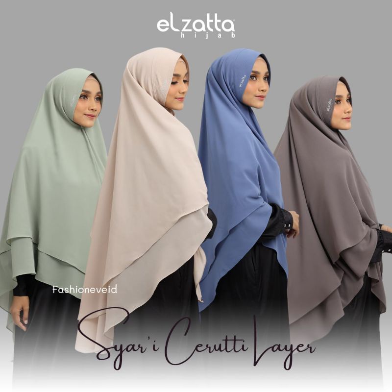 BERGO ELZATTA SYAR'I CERUTY LAYER BAHAN CERUTTI LOGO ELZATTA NON PET KERUDUNG ELZATTA JILBAB ELZATTA