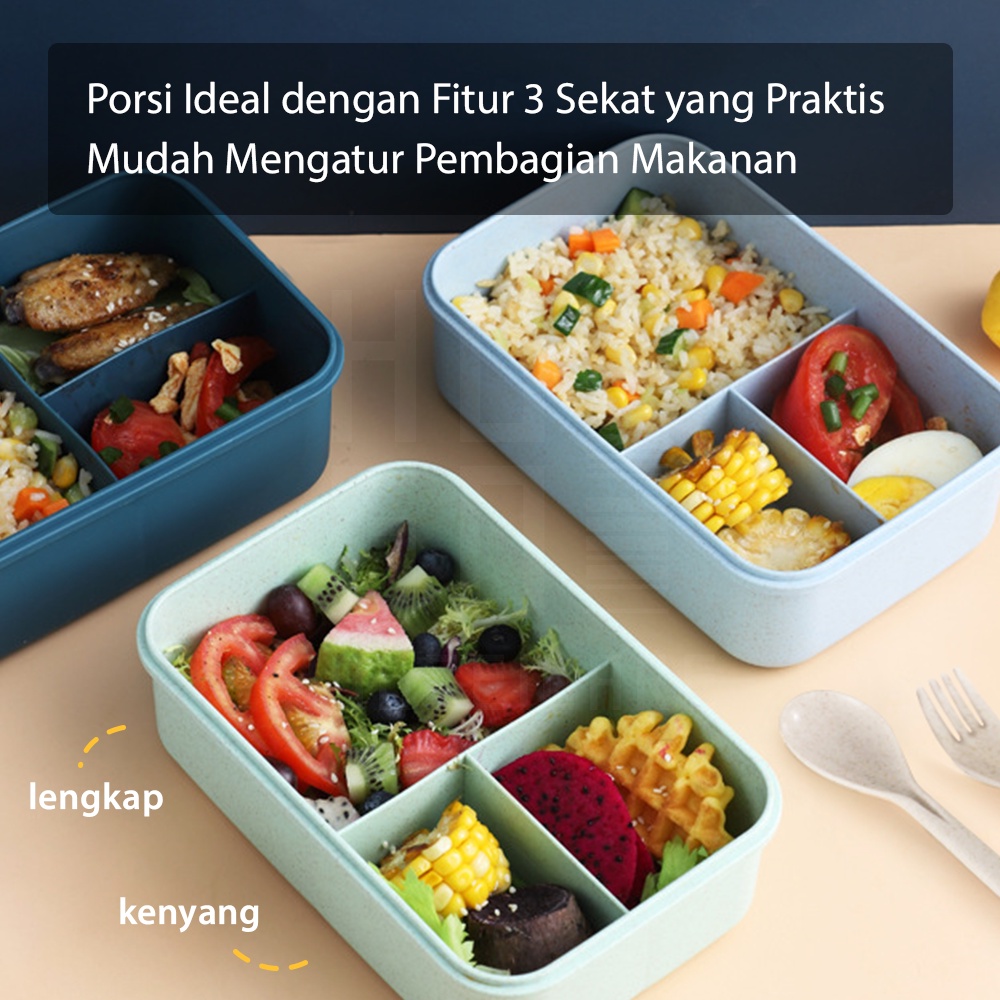 HUGO Lunchbox Jerami Kotak Bekal Makan Siang Tempat Makan 1200 ml Anti Tumpah Free Alat Makan