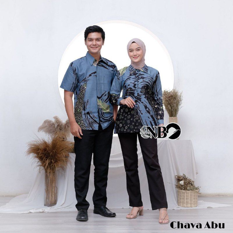 Couple Batik Chava Abu Blouse Modern Hem Batik Modern