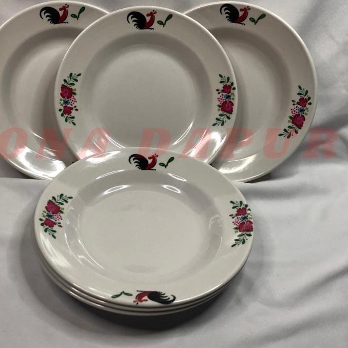 ➸ (6 pcs / 1 Lusin) Piring Makan Melamin Cap Ayam Jago, Piring Melamine Bulat Ayam Jago, Piring Maka
