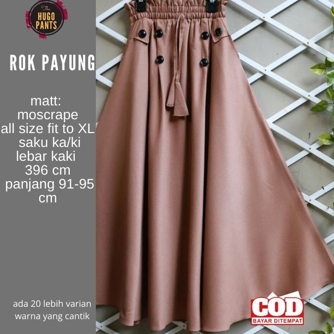 TERPERCAYA ROK PANJANG PAYUNG JUMBO WANITA BAHAN MOSCRAPE BAWAHANA WANITA MUSLIM ROK KAIN KANCING CE