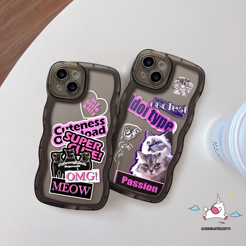 Soft Case Untuk Realme C55 C15 C53 5 6i C35 C25 C12 C21Y C33 C11 C25Y C30 C25s 10 9i 8 8i 7i 5i 7 5s C20 8Pro C20A 9Pro+ 9 C3 C17 Trendy Brand Sticker Label Kucing Keren Bergelombang Casing Edge