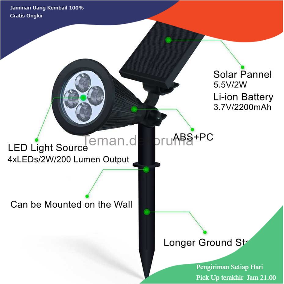 TD - LMP Hyelaer Lampu Taman Hias Tancap Solar Panel Waterproof Cool White 4LED - TS-G0102