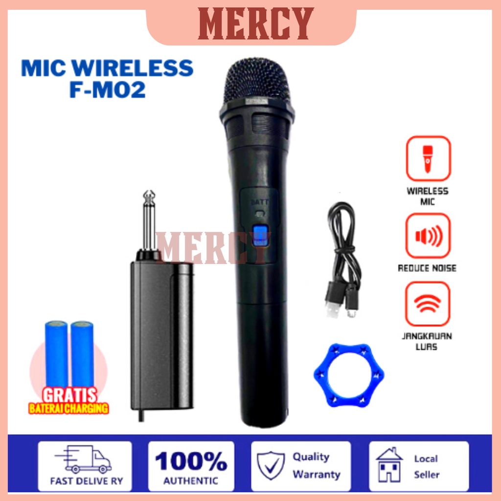 Mic Wireless Single F-M02 / PROFESIONAL WIRELESS MICROPHONE KARAOKE JARAK 30 METER