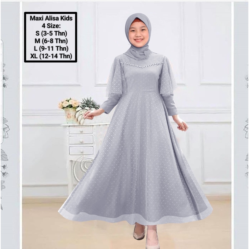 Pakaian Muslim Anak Dan Remaja Perempuan Terbaru Trend Kekinian/Maxi Alisa Kids  3-14 Tahun