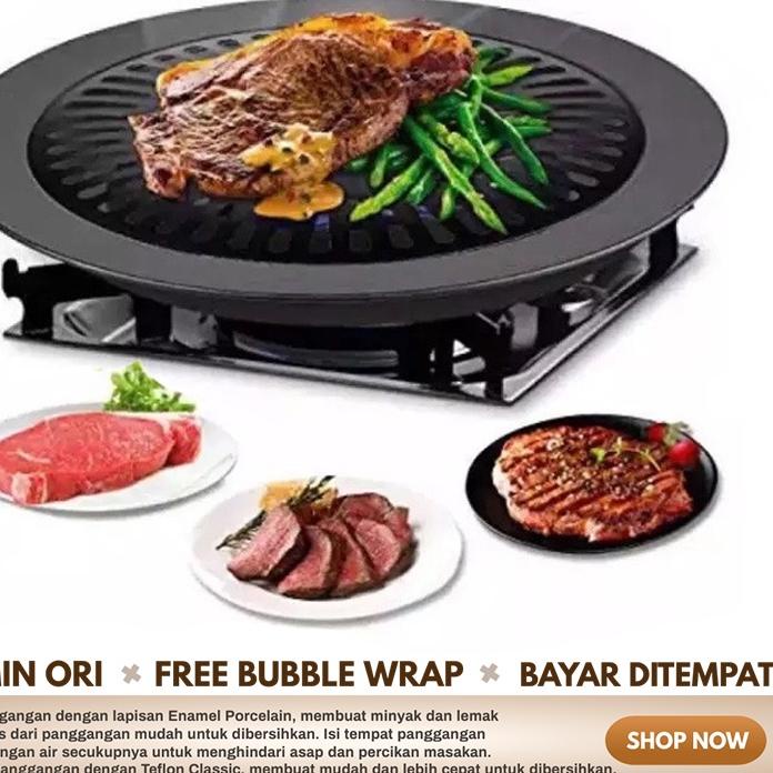 ✷ Alat Panggang Bulat Barbeque Grill Pan Pemanggang BBQ Tempat Bakar Daging Ayam Sosis Sate Anti Len