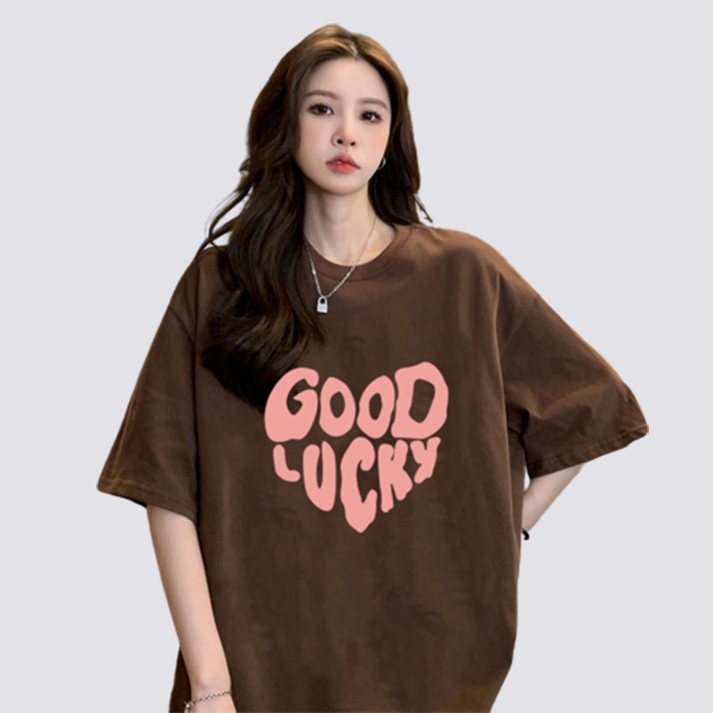 XIAOZHAINV Korean Style Letter Heart Pattern Printing Kaos Wanita A0145