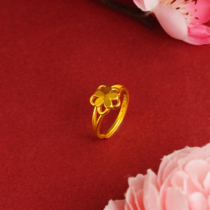 Goldkingdom Perhiasan Fashion Emas Asli Kadar 375Bangkok Aksesoris Ready Stock Bunga Kaya Dan Halus Cincin Longgar Yang Dapat Disesuaikan Bunga Kecil Wanita Cincin