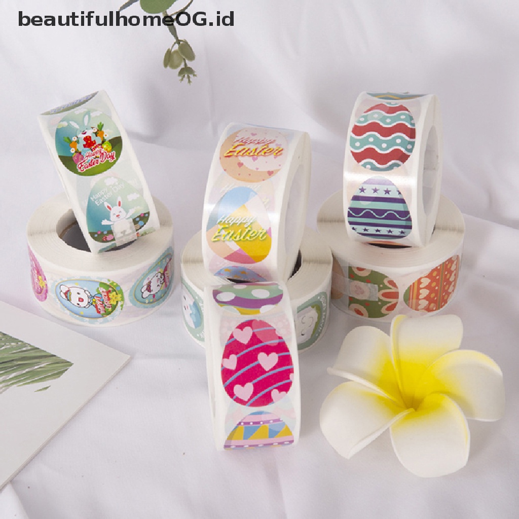 // Beautifulhomeog.id// 500Pcs Happy Easter Stiker Kelinci Self Adhesive Seal Label Sticker Party Tag **