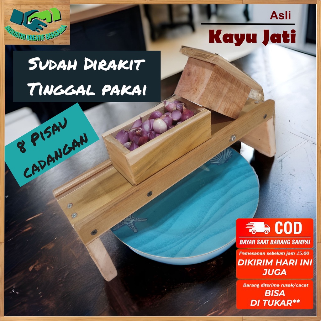 SUDAH DIRAKTI PENGIRIS KAYU JATI ALAT PENGIRIS / PERAJANG / PEMOTONG / PARUTAN / PENCACAH / PASAH / SERUTAN SERBAGUNA UNTUK BAWANG KETELA KENTANG KERIPIK UKURAN KECIL