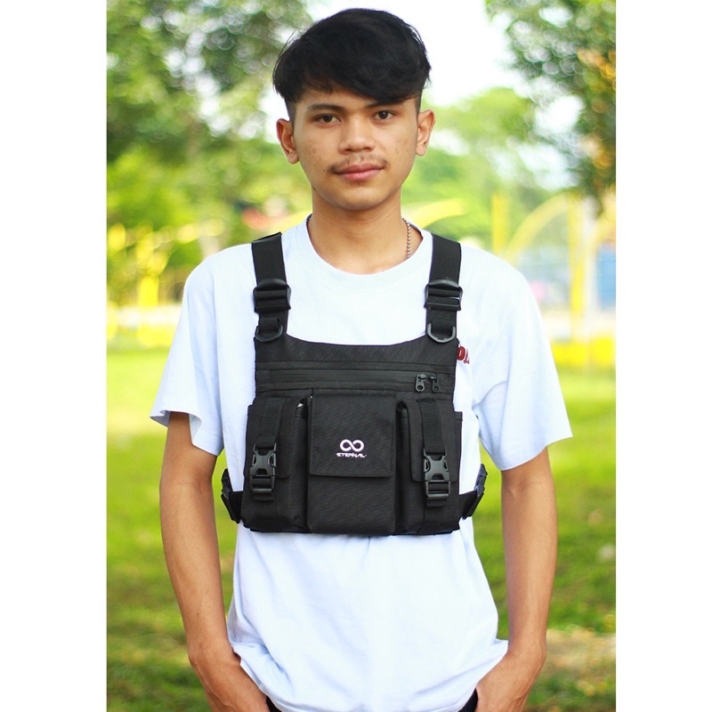 CHEST BAG GOLDY V3 - Tas dada Pria terbaru 2023 Material Cordura Black/Gold