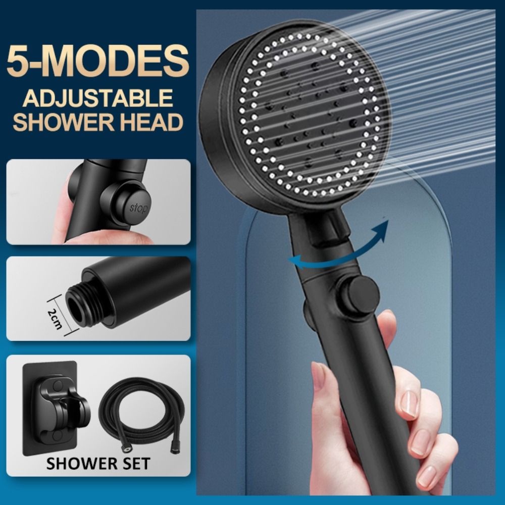 【 ELEGANT 】 Kepala Shower 5mode Adjustable One-key Stop Pijat Hemat Air Aksesori Kamar Mandi Genggam