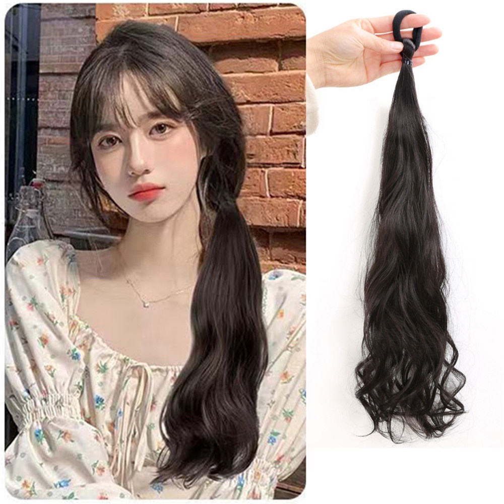 [COD Tangding] 2 Pcs Alami Keriting Wig Wanita Perempuan Panjang Double Ponytail Rambut Ekstensi Aksesoris