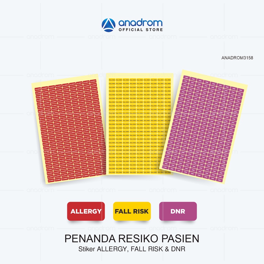 

Stiker Penanda Resiko Pasien | Stiker Penunjang Resiko Pasien | Anadrom 3158