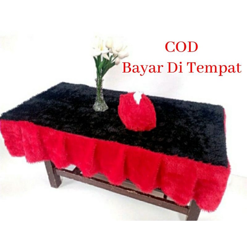 Taplak meja bulu rumbai / Taplak meja bulu rumbai kombinasi +sarung tisu / Taplak meja rumbai bulu /