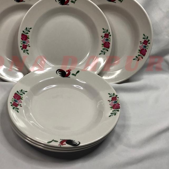 ✮ (6 pcs / 1 Lusin) Piring Makan Melamin Cap Ayam Jago, Piring Melamine Bulat Ayam Jago, Piring Maka