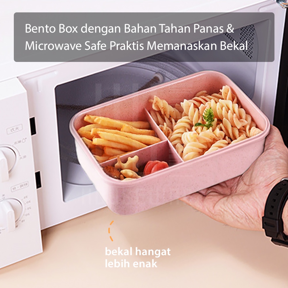 HUGO Kotak Makan Tempat Bekal Lunchbox Jerami 1200 ml Anti Tumpah  Free Sendok Garpu