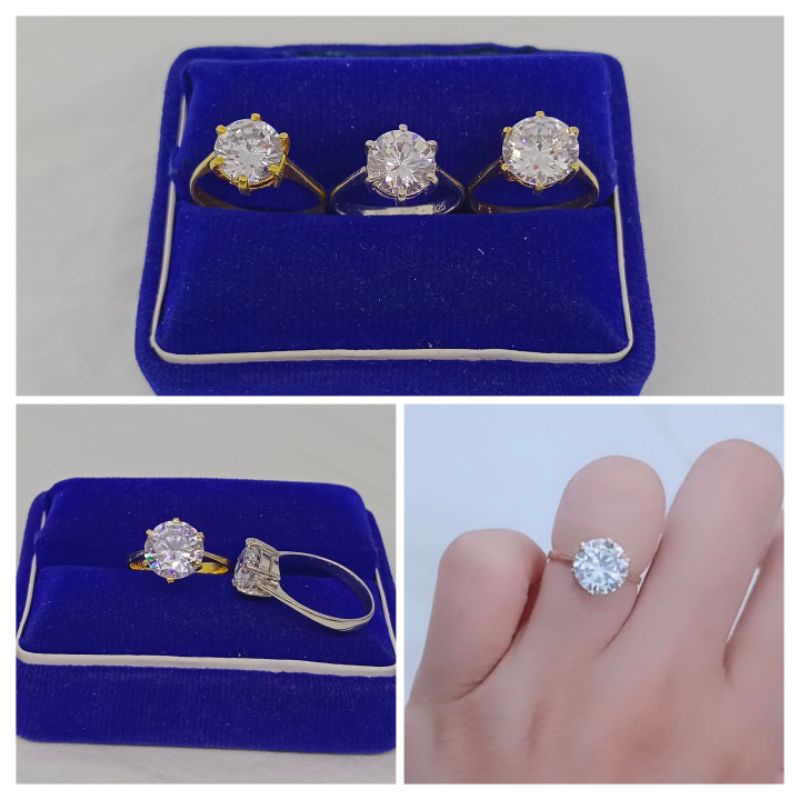 cincin solitaire (desi) mata putih/perak asli silver 925 lapis emas/perhiasan fashion wanita terbaru