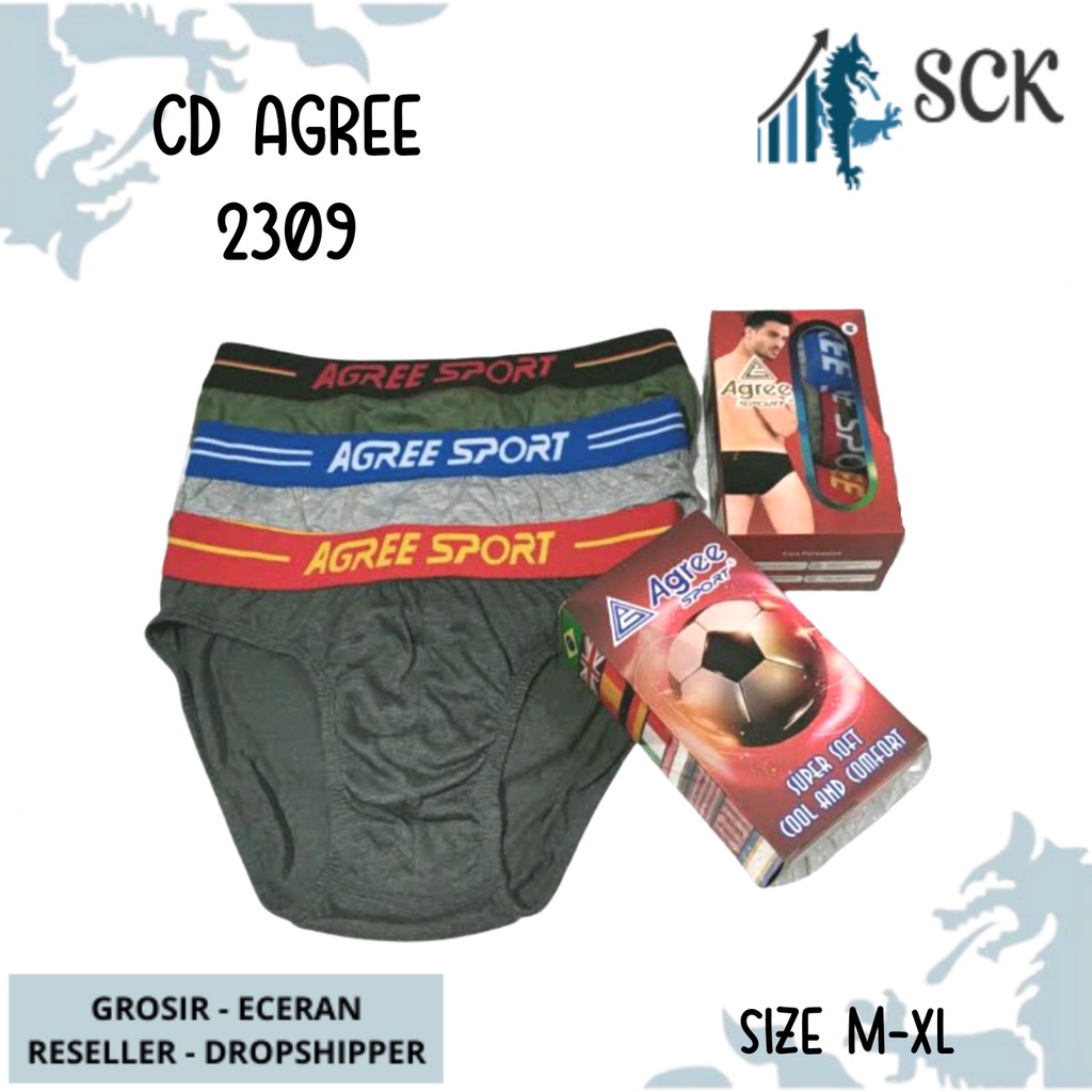 [ISI 3] CD Pria AGREE 2309 Sport / Celana Dalam Pinggan Karet Model Boxer / Pakaian Dalam Cowok - sckmenwear GROSIR