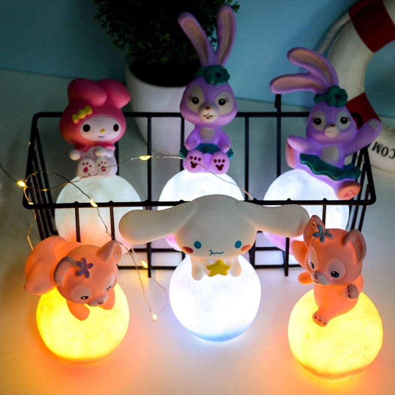 1pc Lucu Lampu Malam Kartun Glow Dekorasi Kue Ornamen Mainan Anak Sanrio Bedside Lamp Hadiah Ulang Tahun Anak