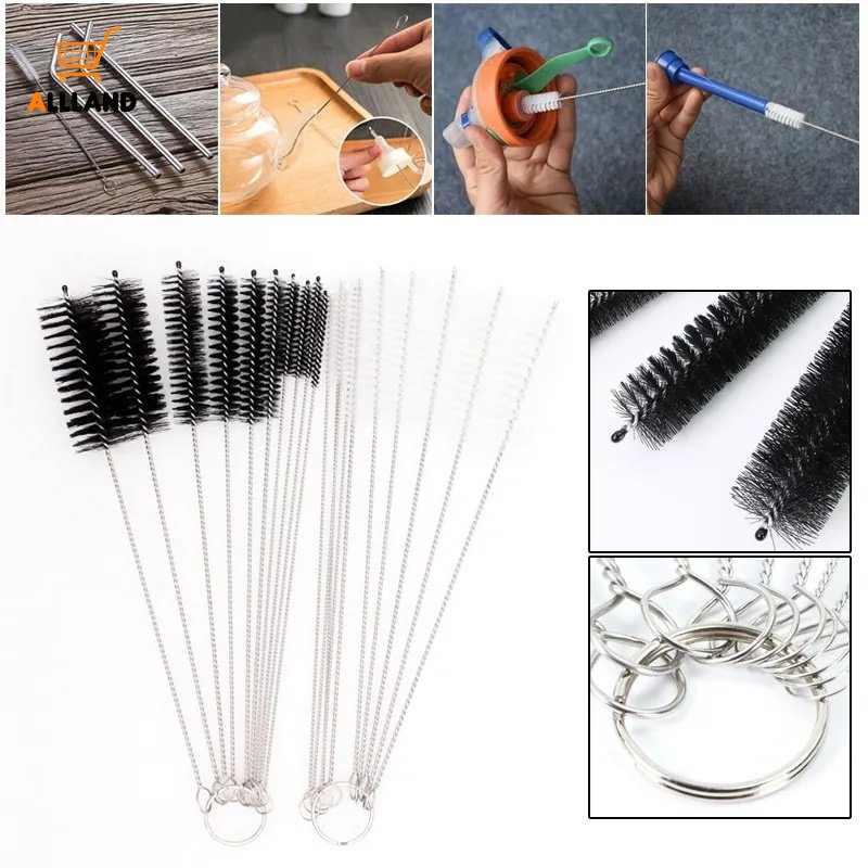 10pcs/set Sikat Rambut Lembut Stainless Steel/Sikat Tabung Kaca Nilon Dapat Ditekuk/Alat Pembersih Pipa Rumah Tangga