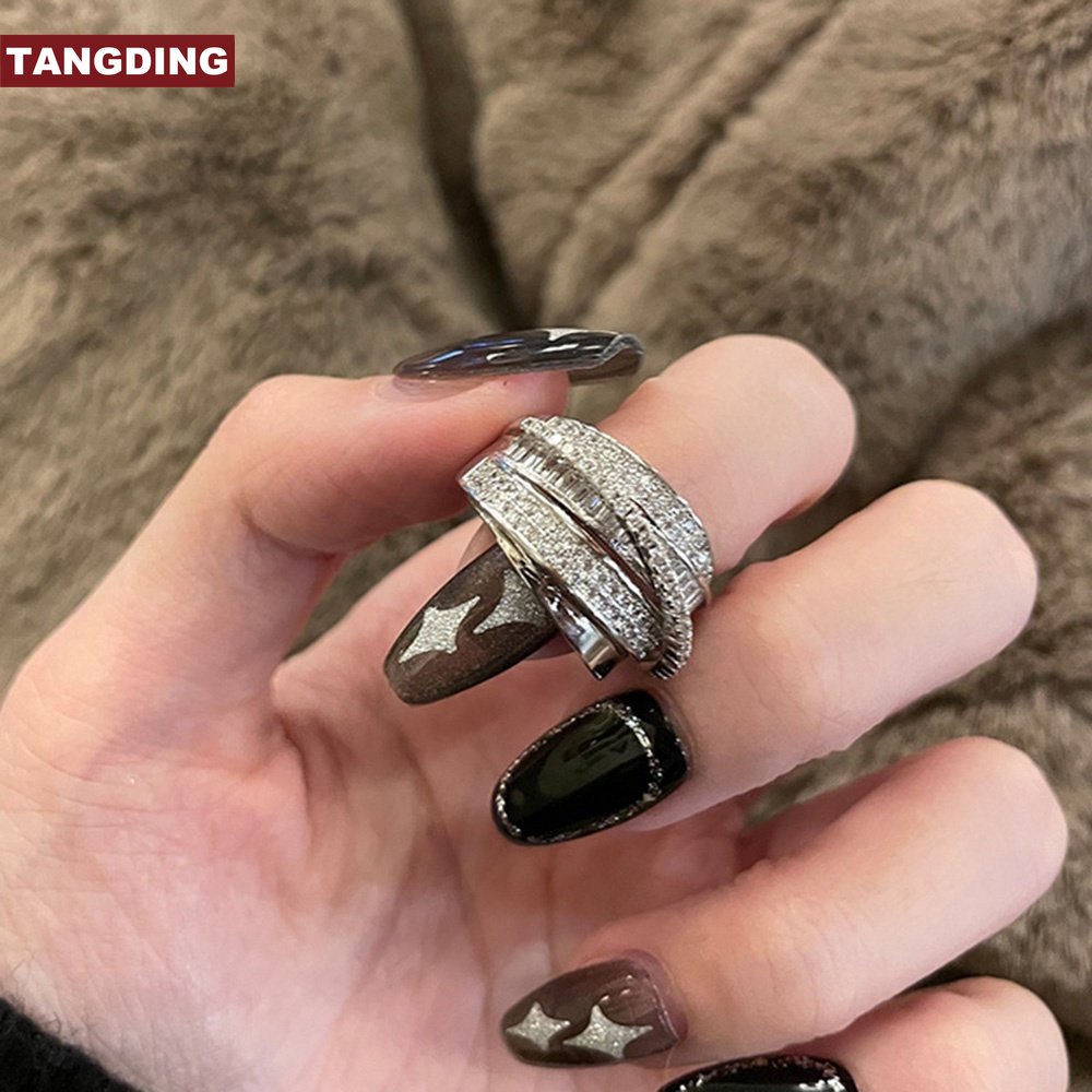 [COD Tangding] Mewah Zirkon Multi-layer Berliku Cincin Wanita Rasa Tinggi Individualitas Pembukaan Jari Telunjuk Rings